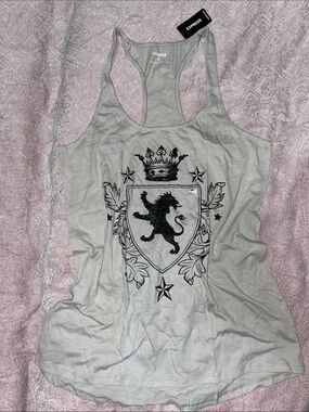 Express Light Gray Racerback Tank with Black Crest